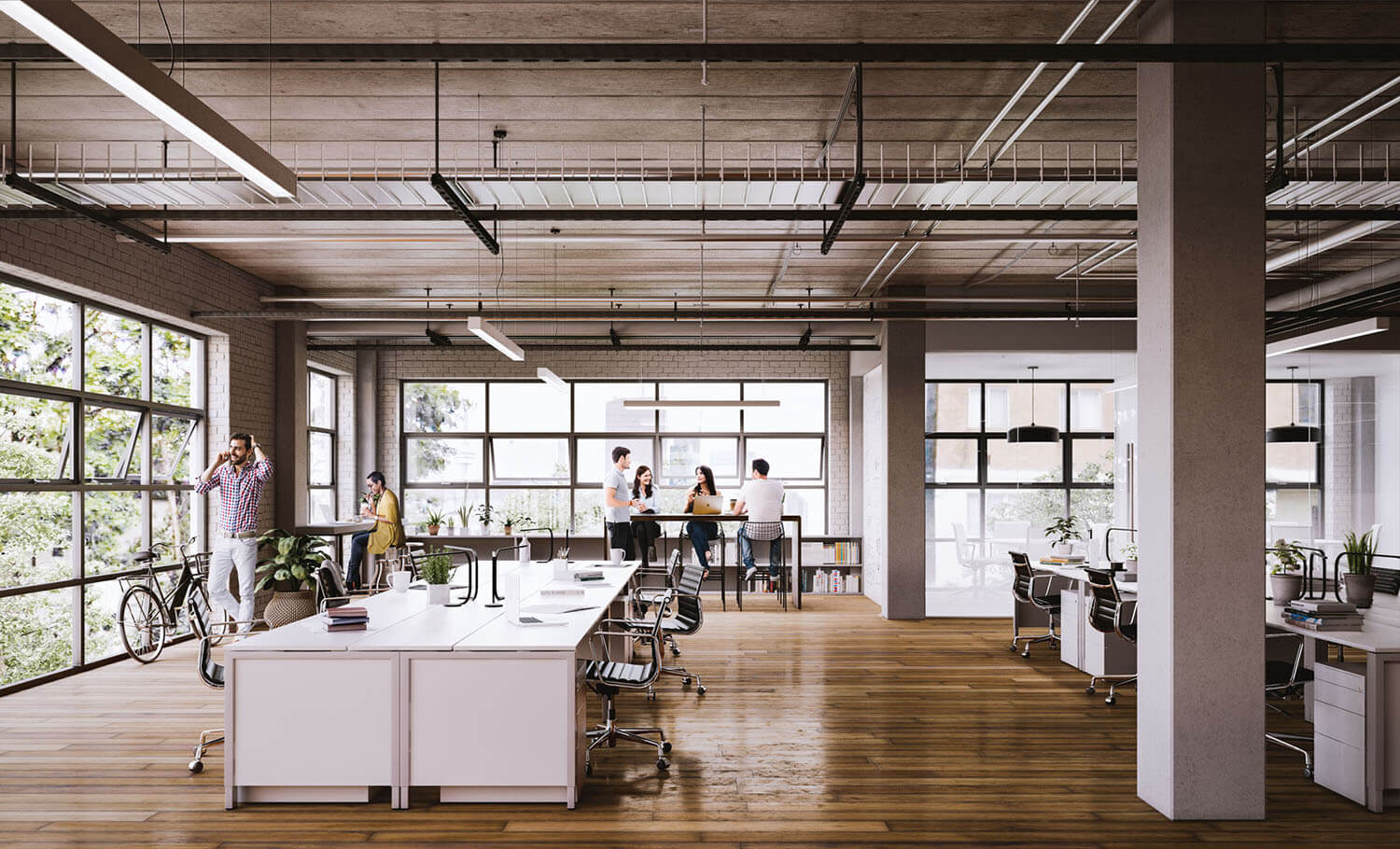 Warehouse Lofts Toronto Interior Commercial Rendering Showing People in Workspace